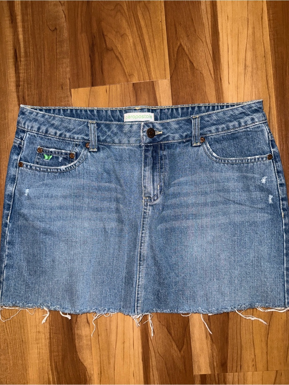 Vintage Aeropostale Light Blue Denim Mini Skirt with Frayed Hem